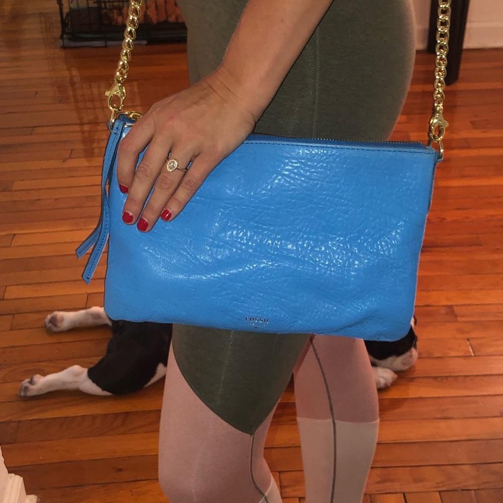 Fossil crossbody leather blue bag
